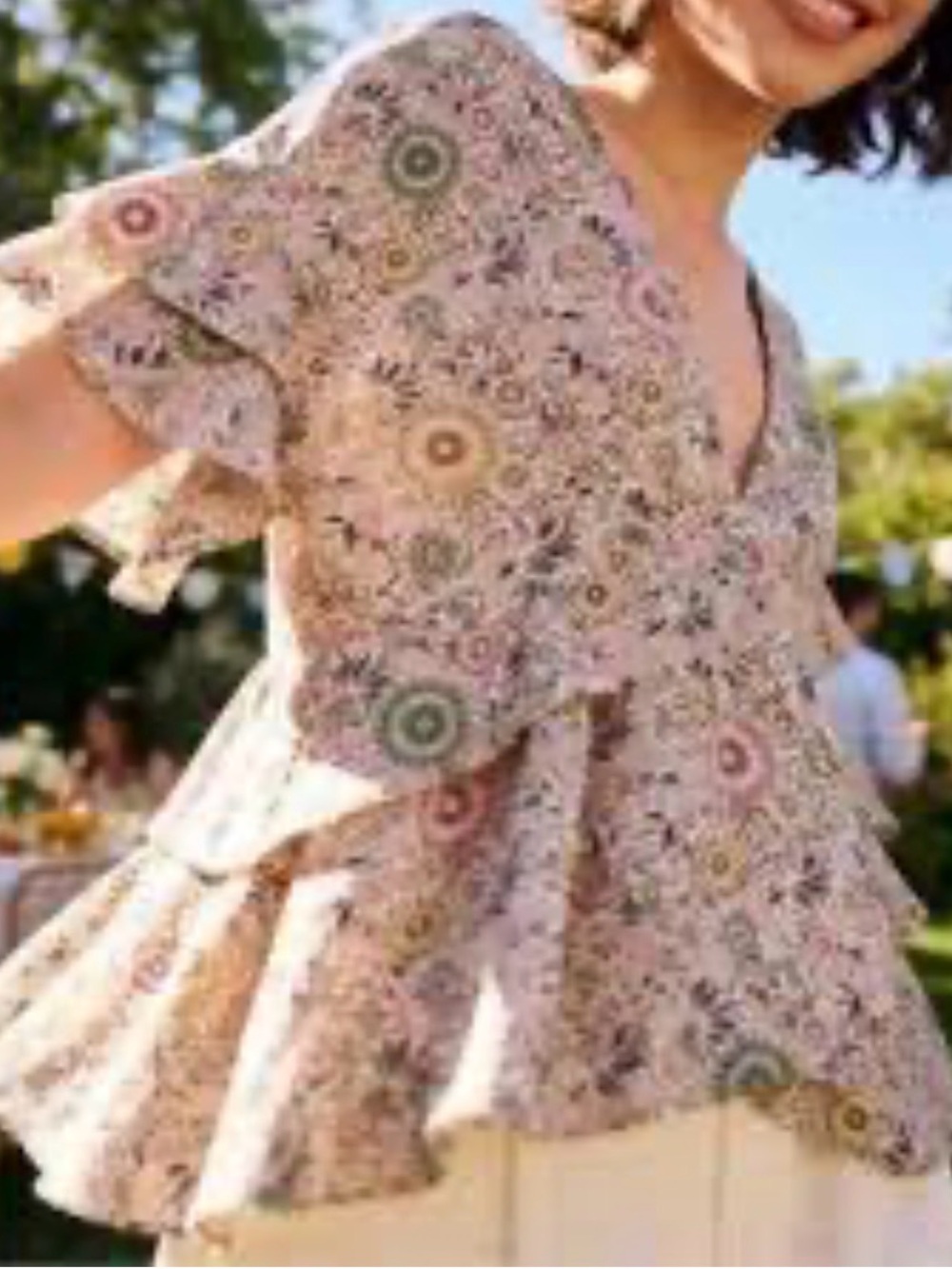 Cabi M #5344 Folklore butterfly sleeve lightweight floral boho chic blouse
